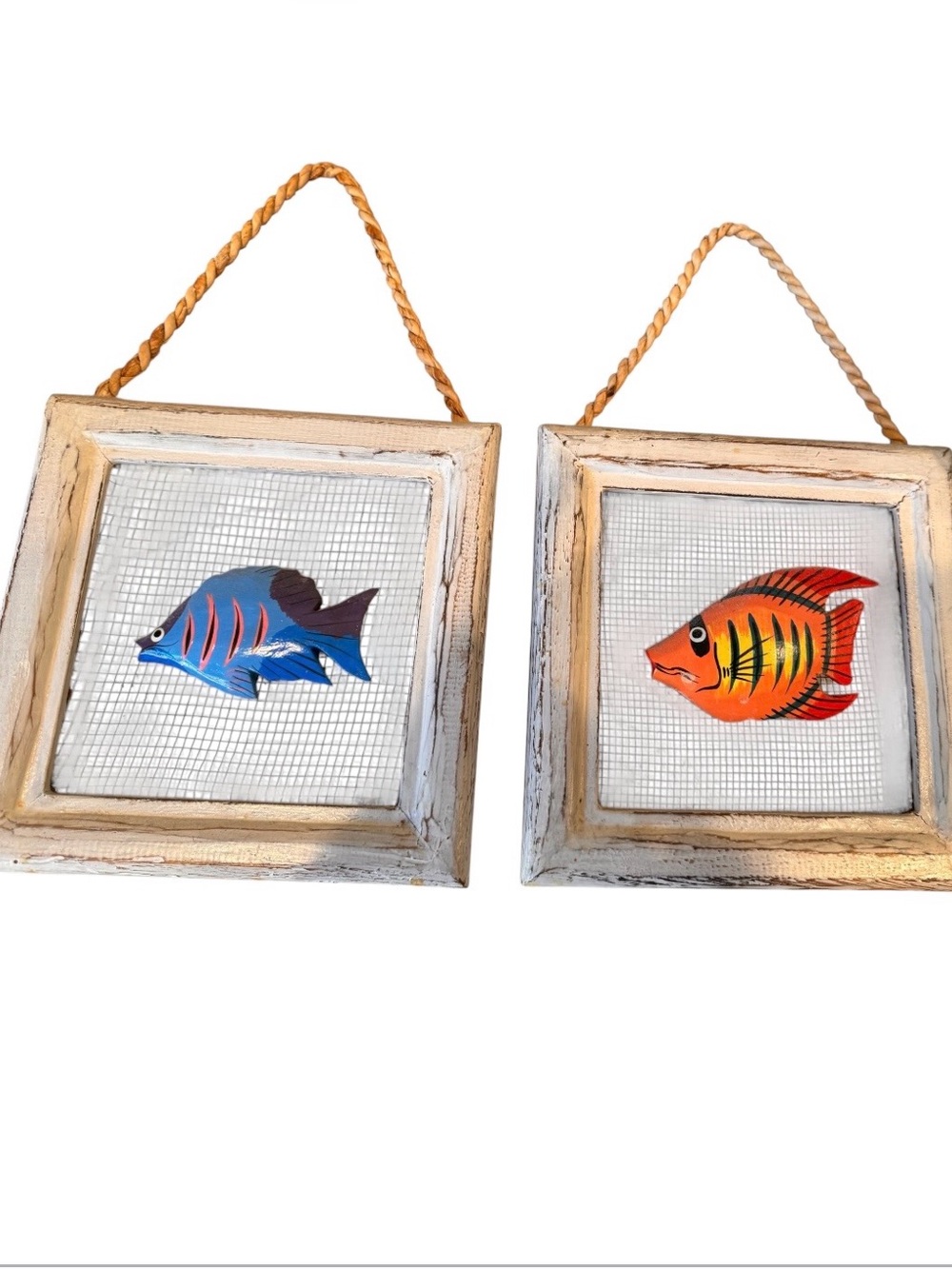 Set 2 Tropical Fish Wall Hanging Art Mesh Rope Nautical Coastal